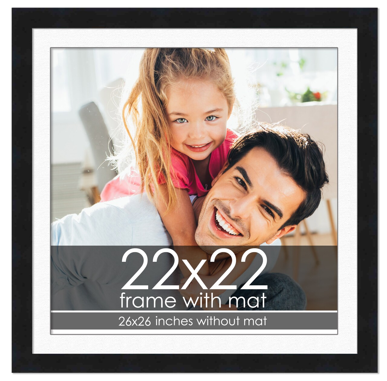 Modern Black Frame with White Photo Mat, UV Acrylic Front, Foam Board Backing, 60 Sizes Available